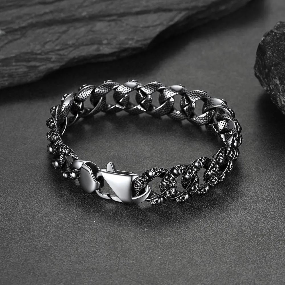 Chunky Heavy Skull Cuban Chain Bracelet for Men