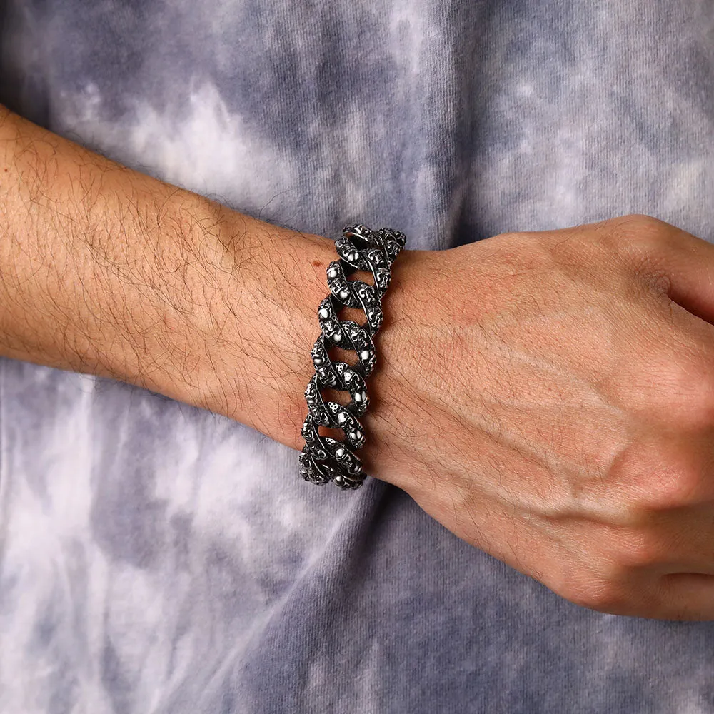 Chunky Heavy Skull Cuban Chain Bracelet for Men