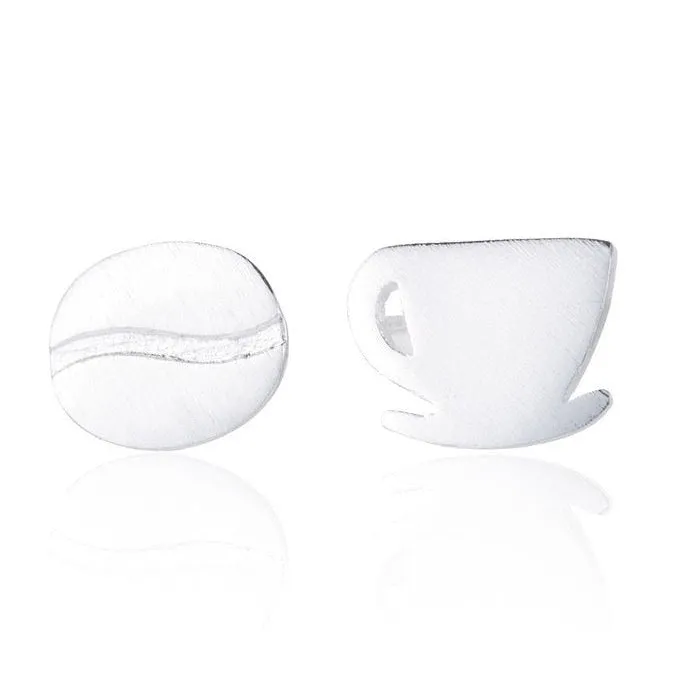 Coffee Cup & Bean Earrings in Rose Gold or Silver