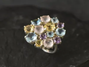 Colorful Cocktail Ring - Multistone Statement Ring - Vintage Cluster Ring