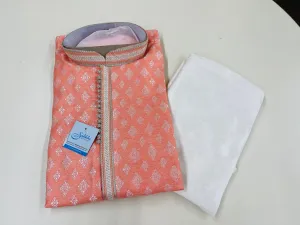 Coral and cream kurta pyjama