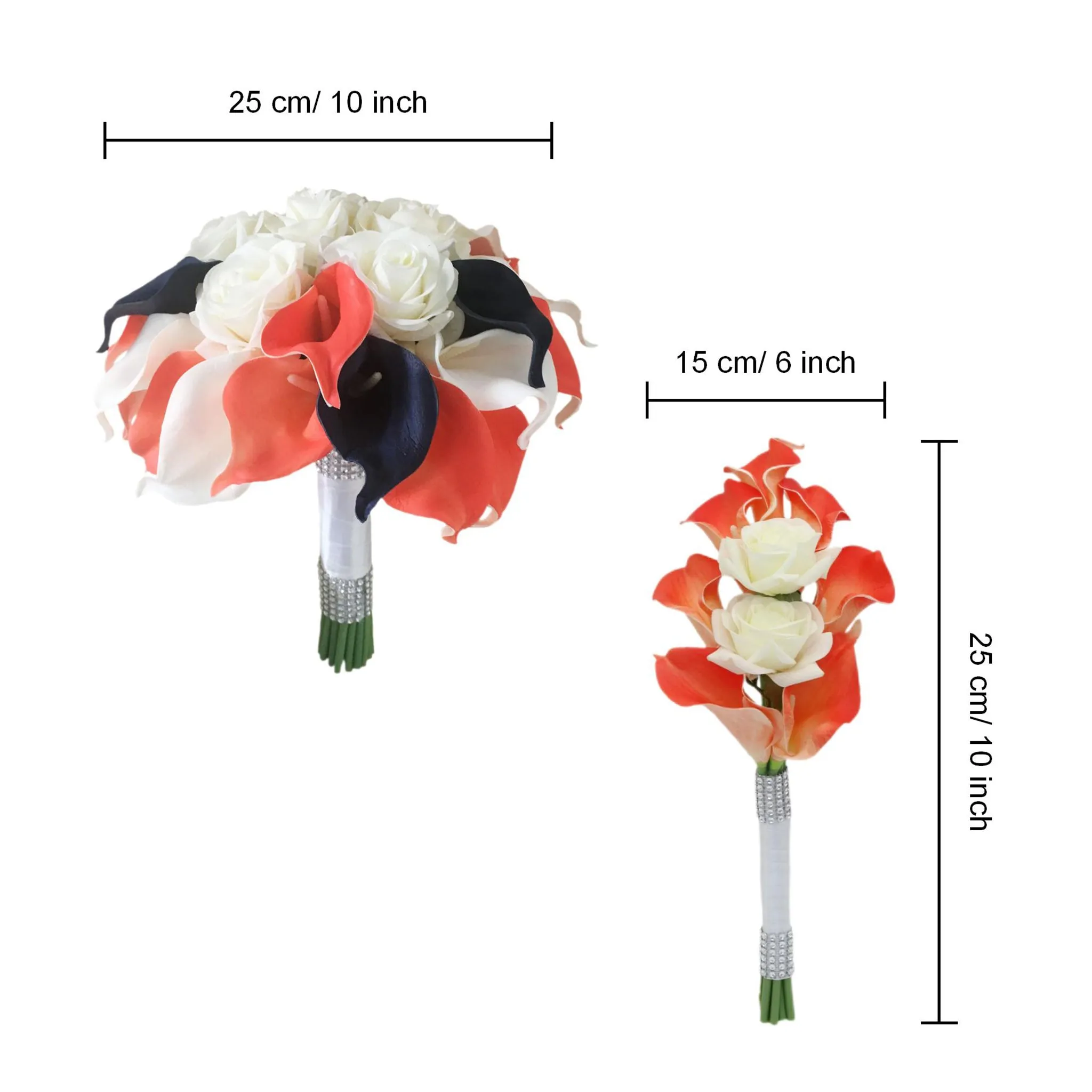 Coral and Navy Wedding Flowers Bridal Bridesmaids Bouquets Corsages