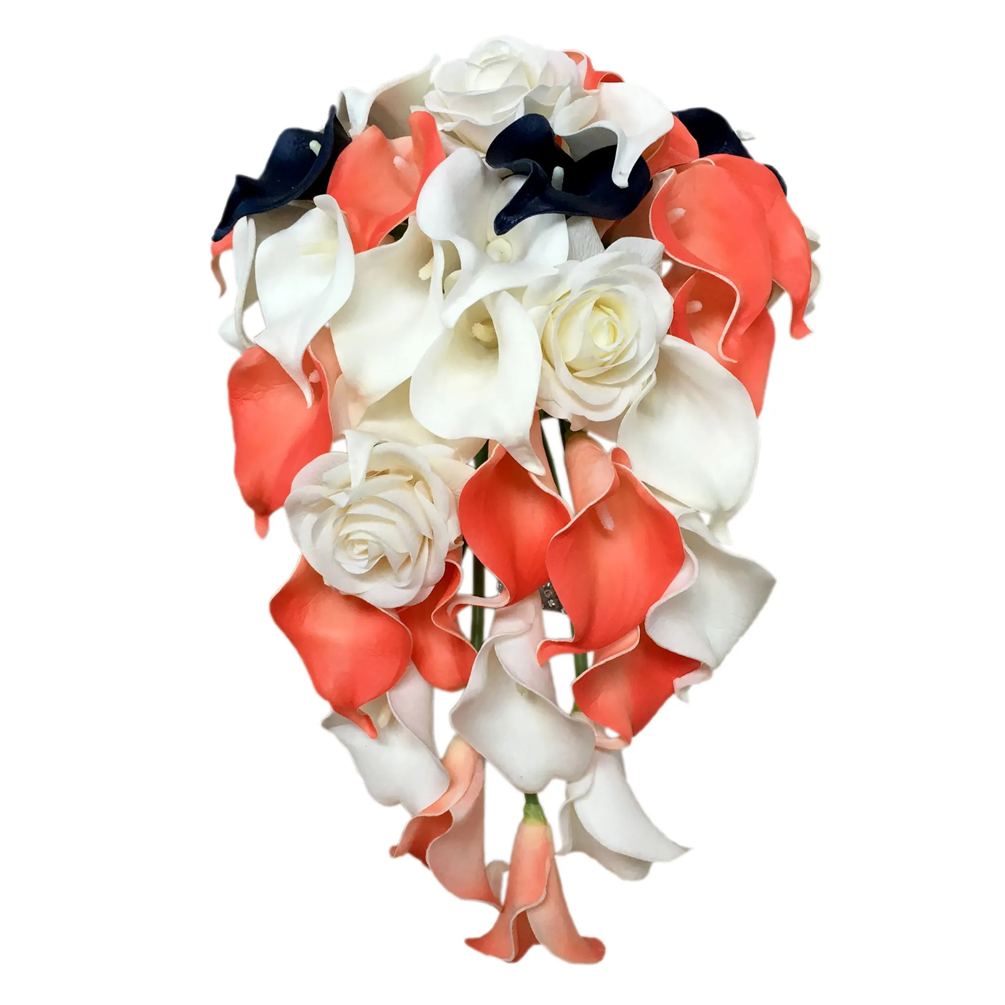 Coral and Navy Wedding Flowers Bridal Bridesmaids Bouquets Corsages