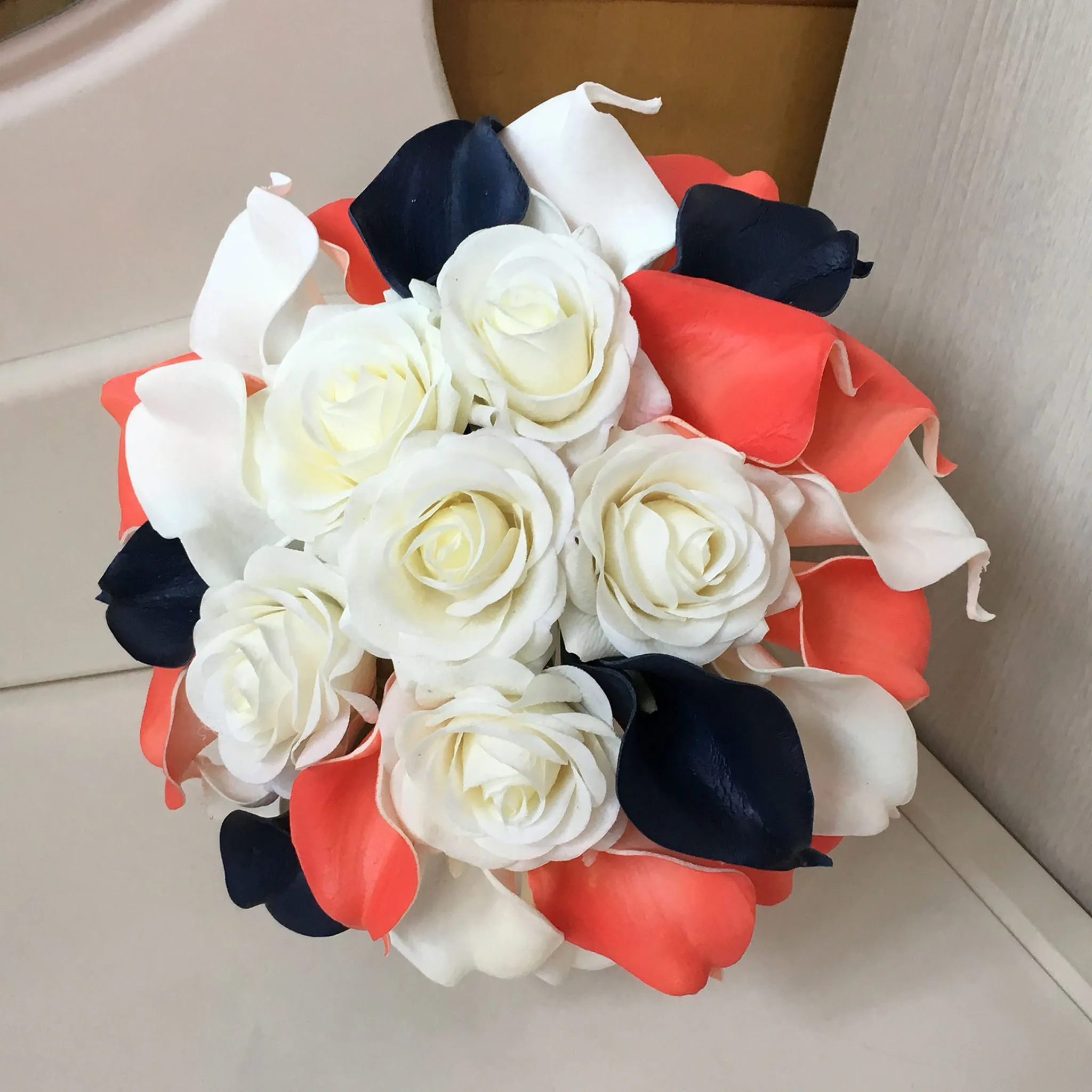 Coral and Navy Wedding Flowers Bridal Bridesmaids Bouquets Corsages