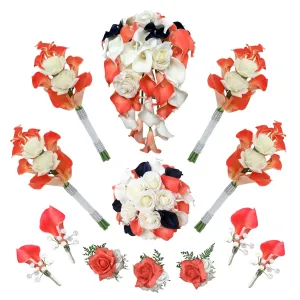 Coral and Navy Wedding Flowers Bridal Bridesmaids Bouquets Corsages