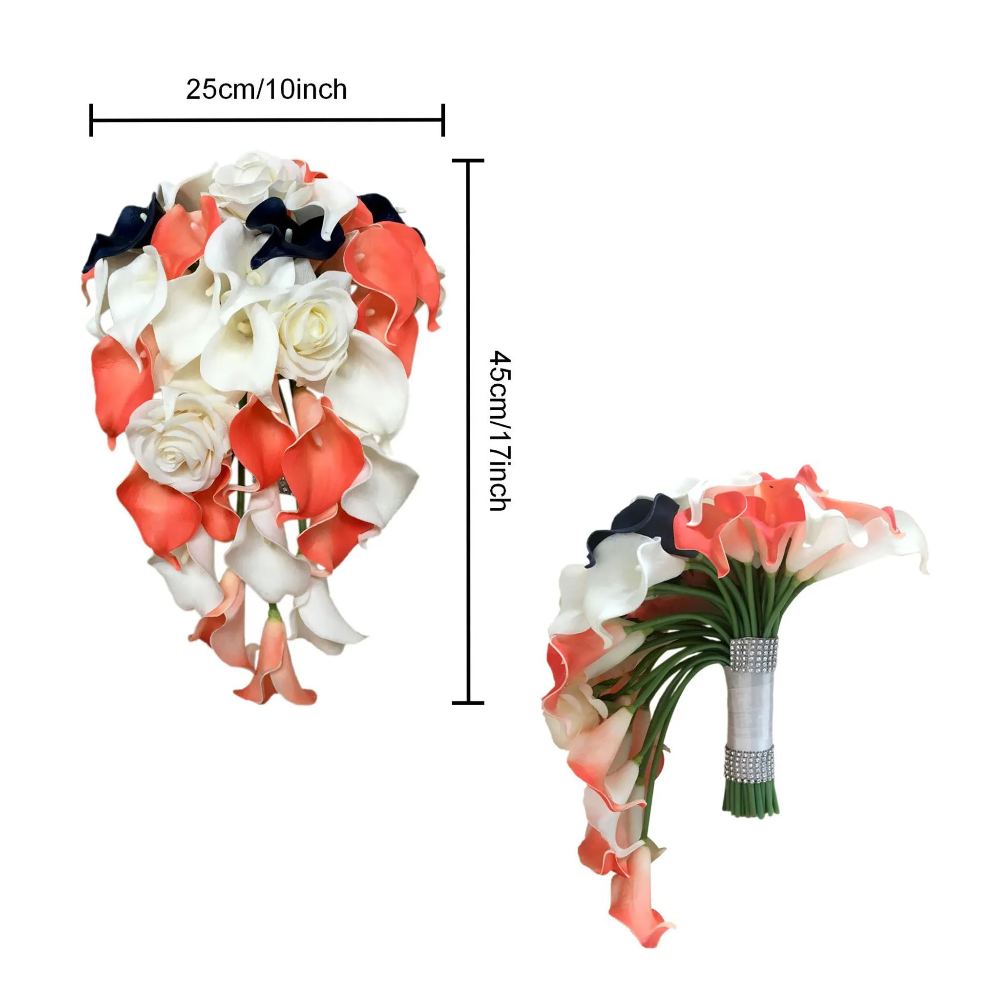 Coral and Navy Wedding Flowers Bridal Bridesmaids Bouquets Corsages