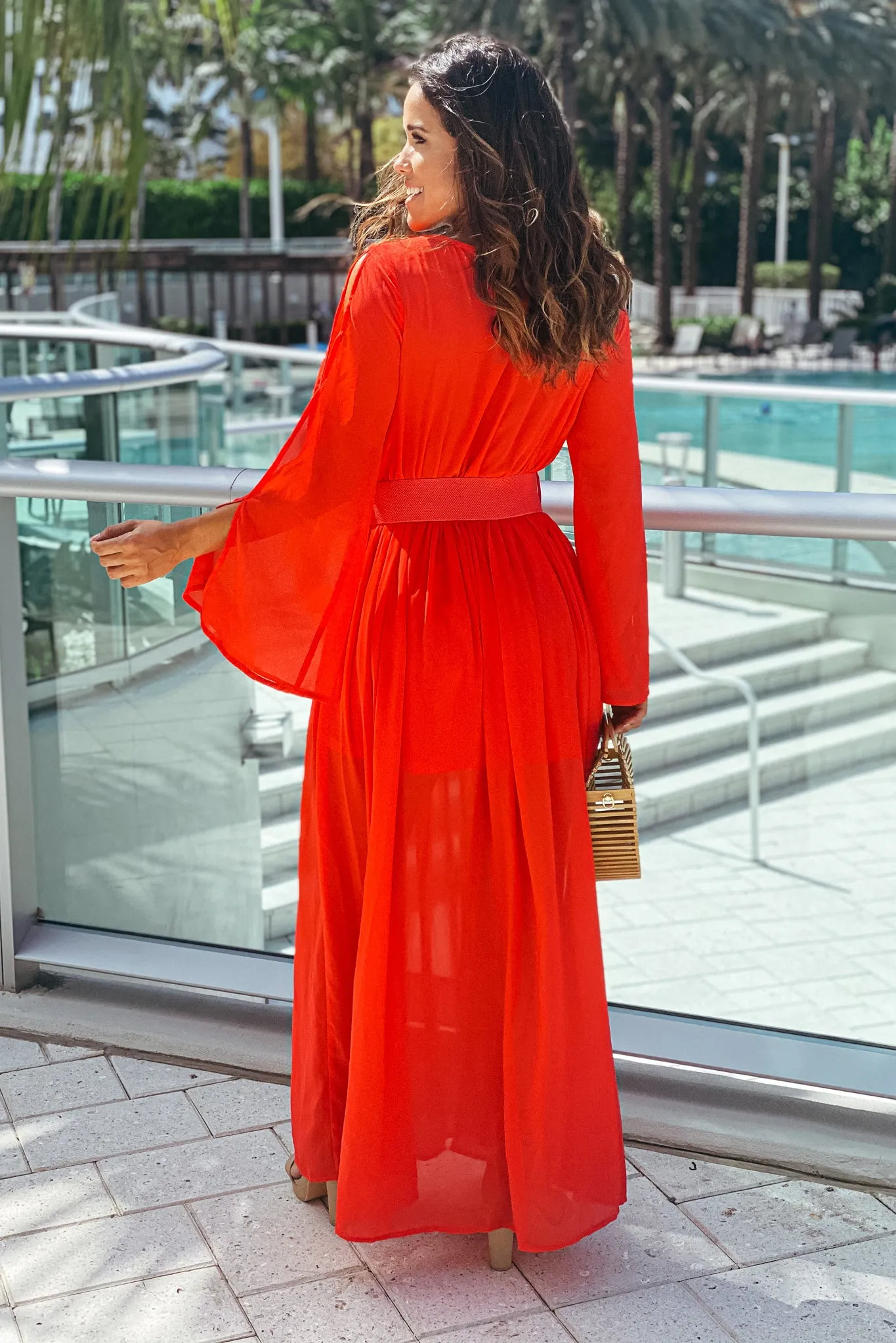 Coral Maxi Dress With Belt