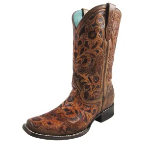 Corral Women's Leather Heart and Wings Tooled Square Toe Boots - C3364