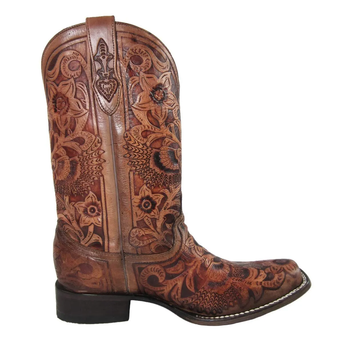 Corral Women's Leather Heart and Wings Tooled Square Toe Boots - C3364