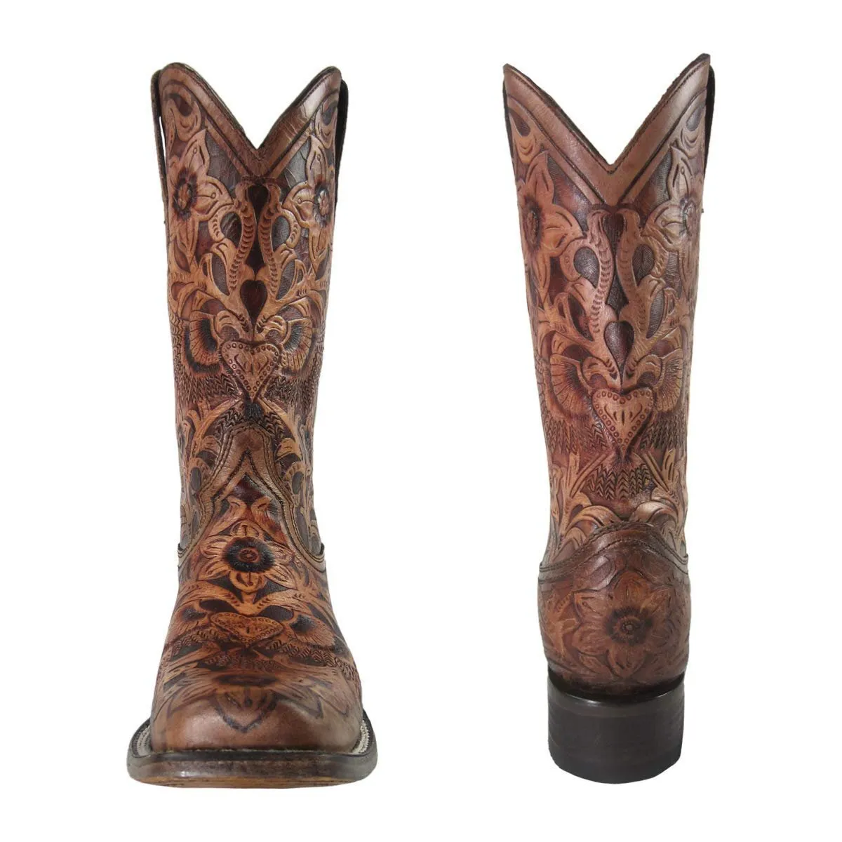 Corral Women's Leather Heart and Wings Tooled Square Toe Boots - C3364