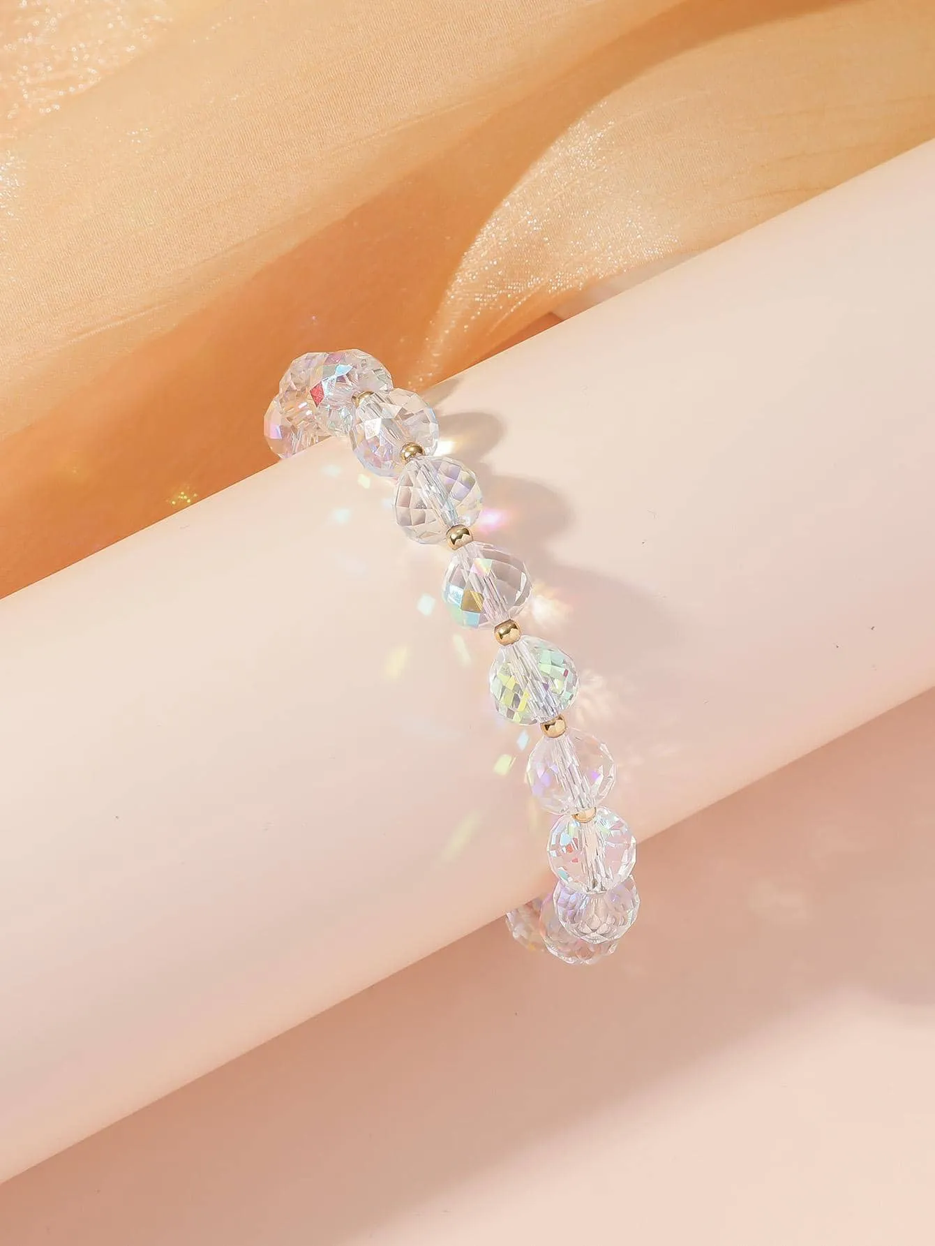 Crystal Decor Holographic Beaded Bracelet Women Bracelet Stackable Bracelet