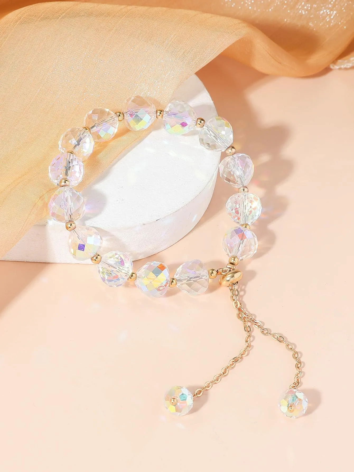Crystal Decor Holographic Beaded Bracelet Women Bracelet Stackable Bracelet