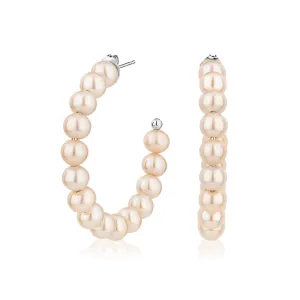 Cultured freshwater pearl hoop earrings in sterling silver