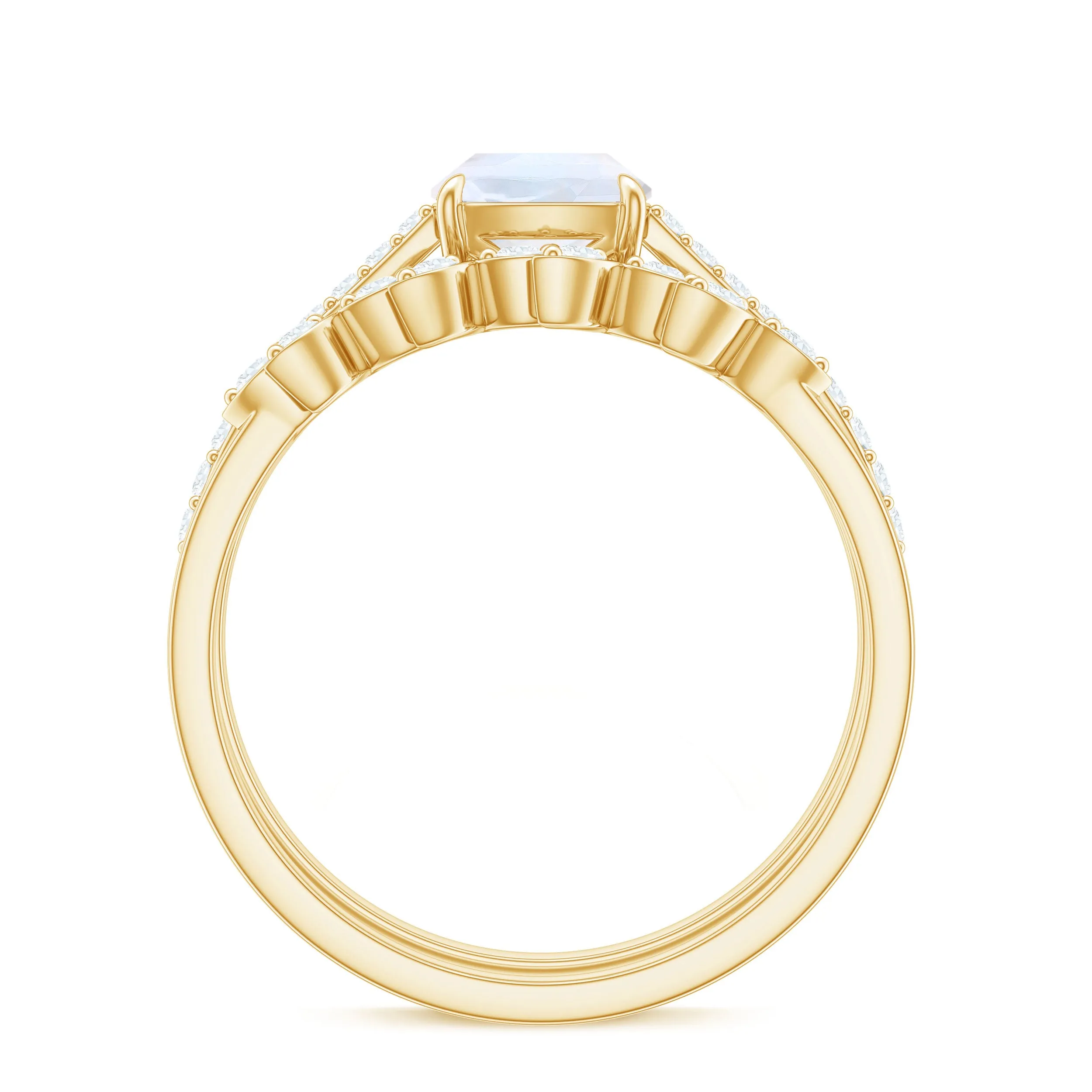 Cushion Cut Moonstone Stackable Ring Set with Diamond