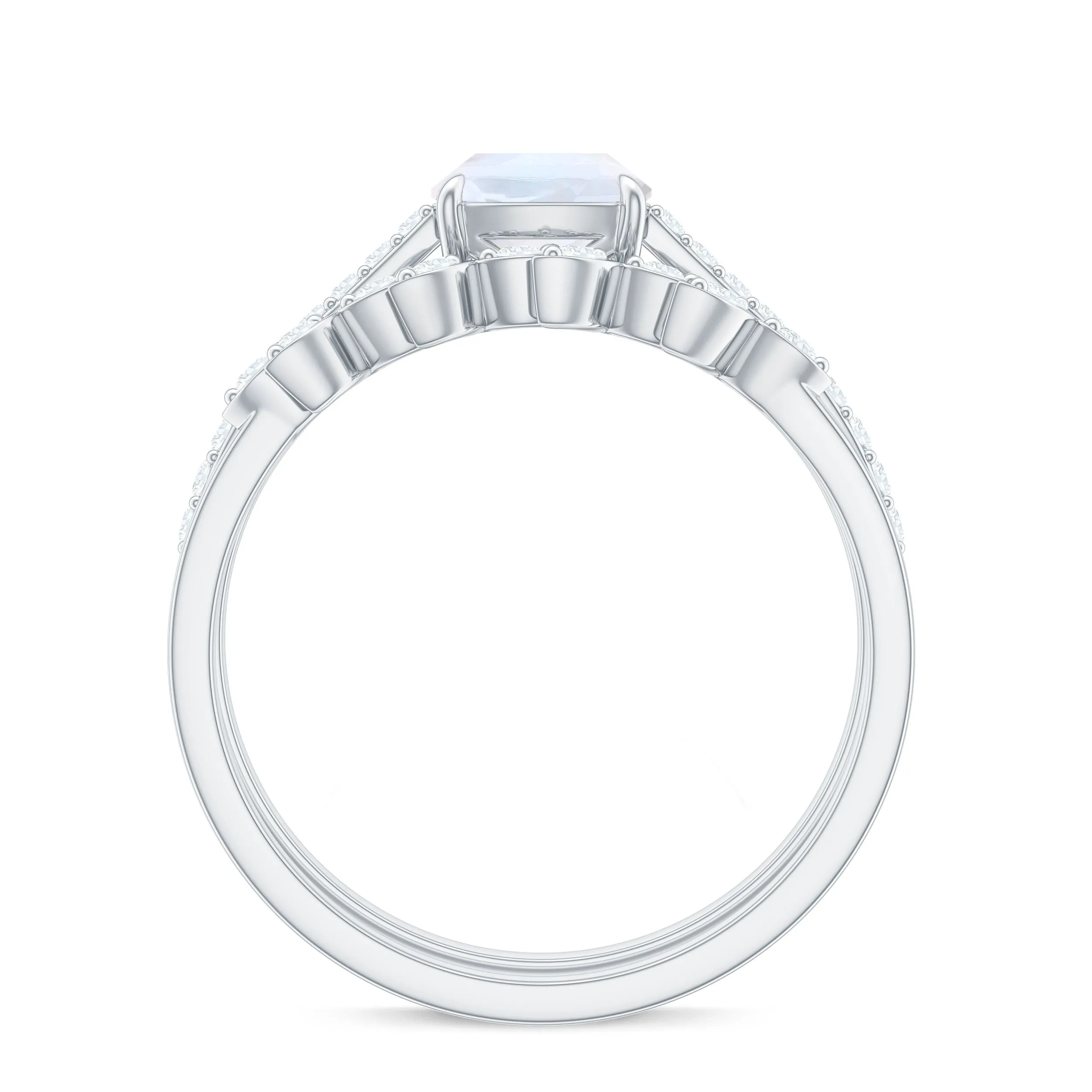 Cushion Cut Moonstone Stackable Ring Set with Diamond