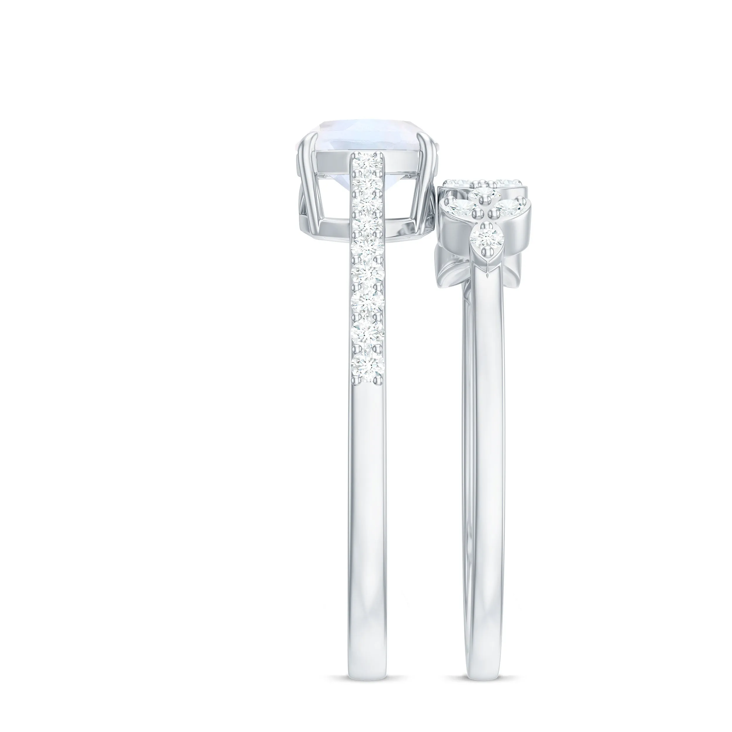 Cushion Cut Moonstone Stackable Ring Set with Diamond