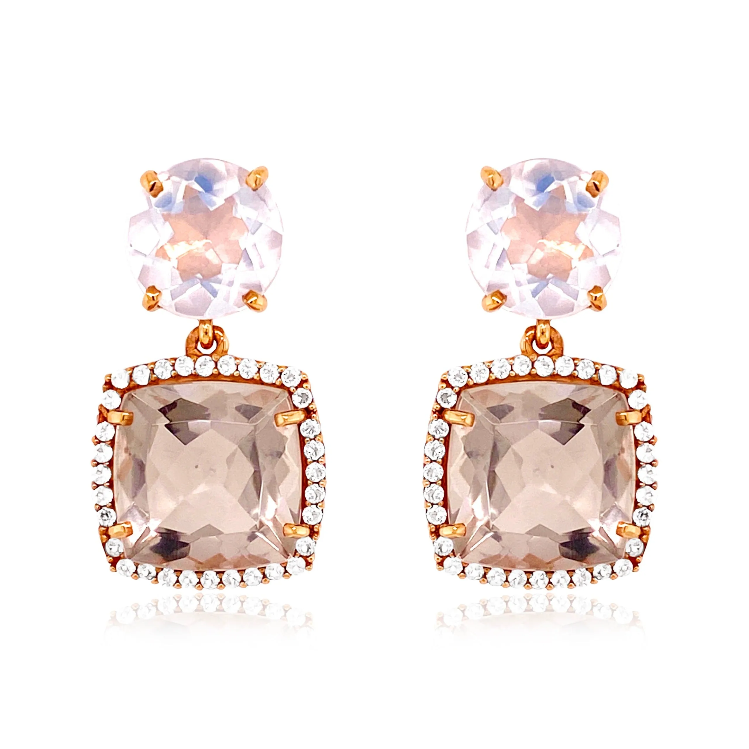 DEUX Earrings (1145) - Smoky Quartz, Opal Quartz  / RG