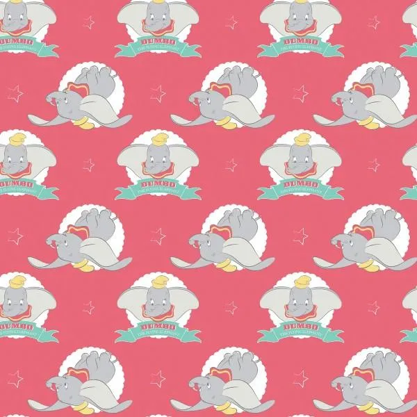 Dumbo the Flying Elephant on Coral Fabric to sew