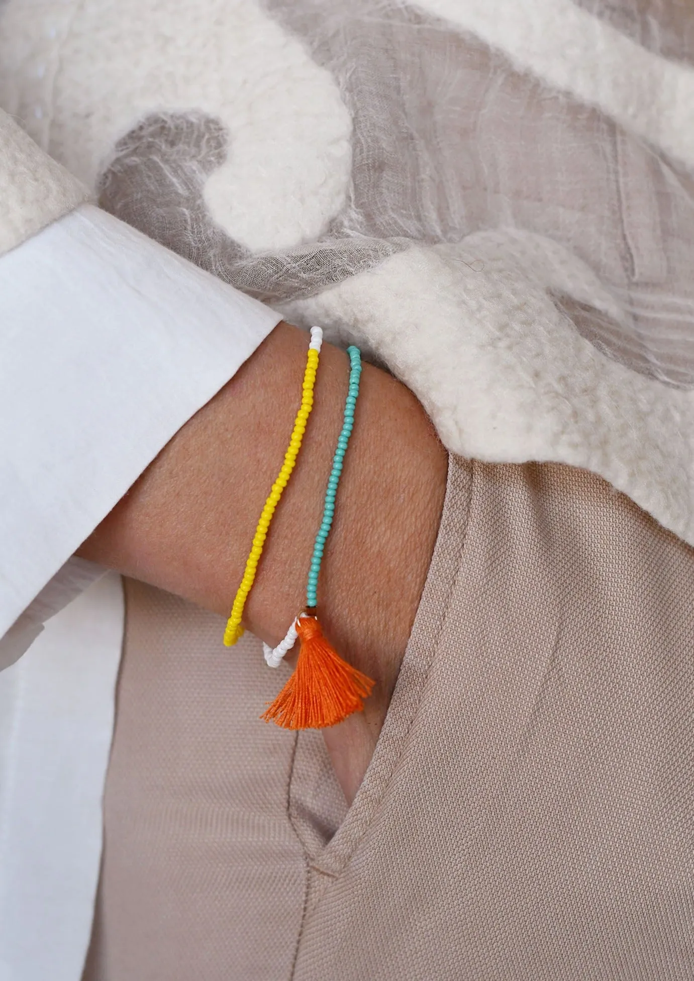 Elastic Tassel Wrap Bracelet - YELLOW