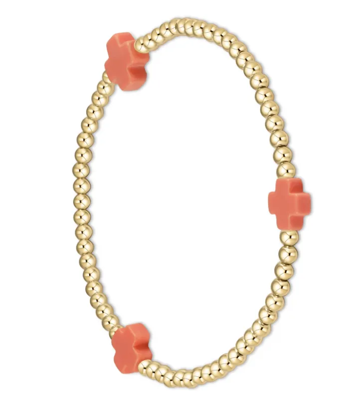 enewton Signature Cross 3mm Gold Bead with Coral Cross Bracelet