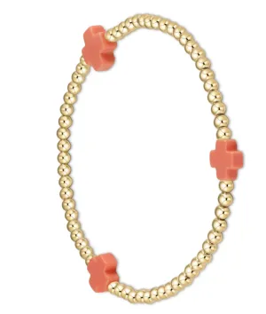 enewton Signature Cross 3mm Gold Bead with Coral Cross Bracelet