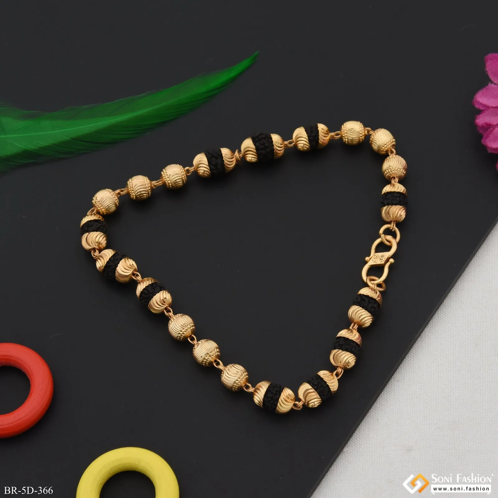 Excellent Design Gold Plated Rudraksha Bracelet for Men - Style D366