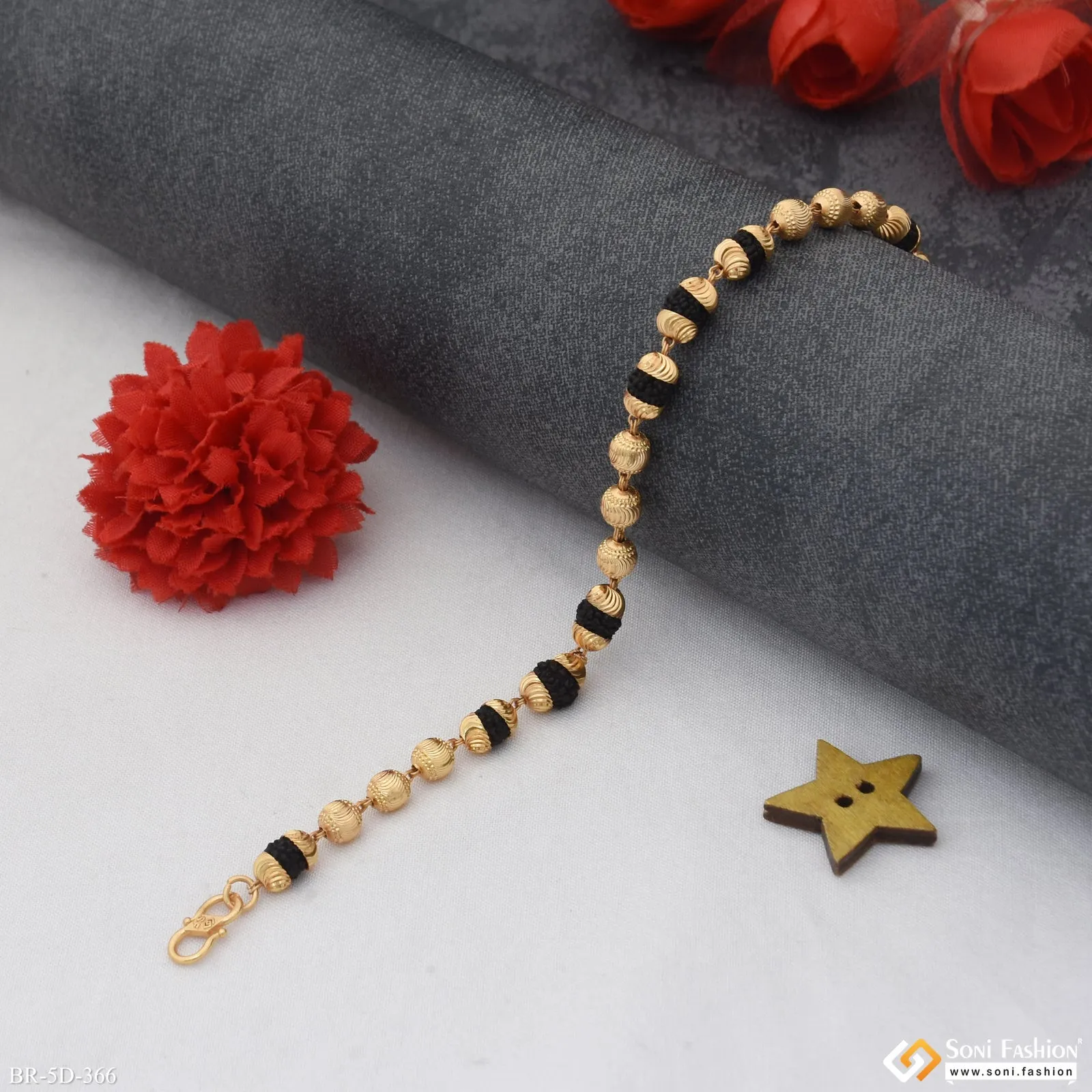 Excellent Design Gold Plated Rudraksha Bracelet for Men - Style D366