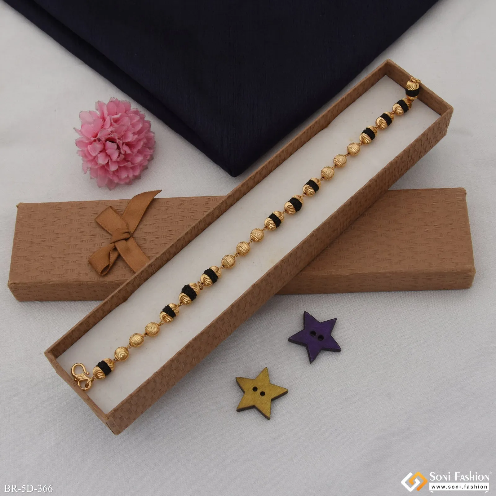 Excellent Design Gold Plated Rudraksha Bracelet for Men - Style D366