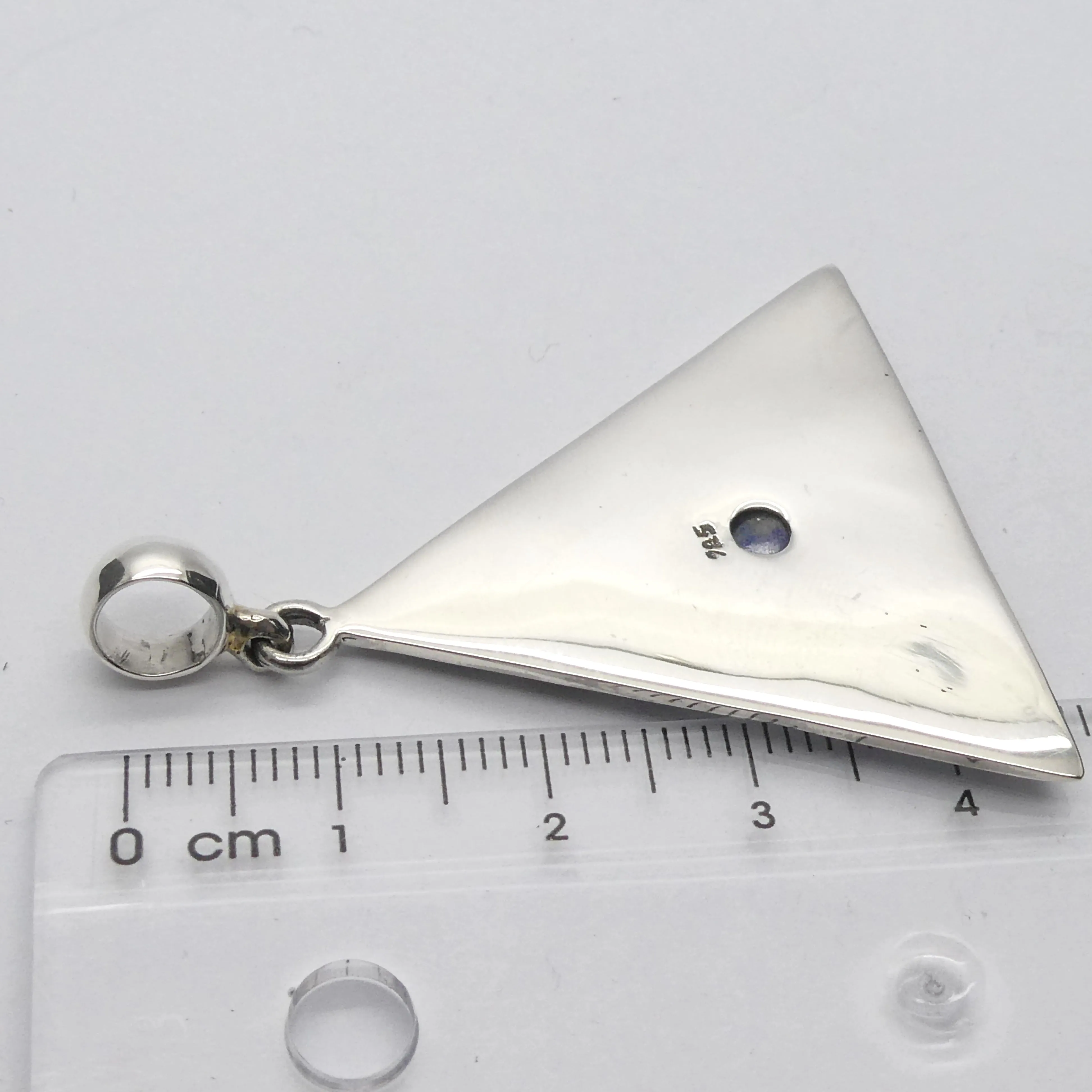 Eye of Horus  Pendant, Embossed Triangle with Lapis, 925 Sterling Silver