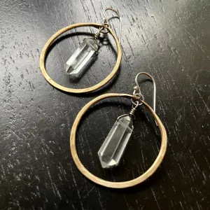 Faceted Quartz Earrings in Small Brass Hoops