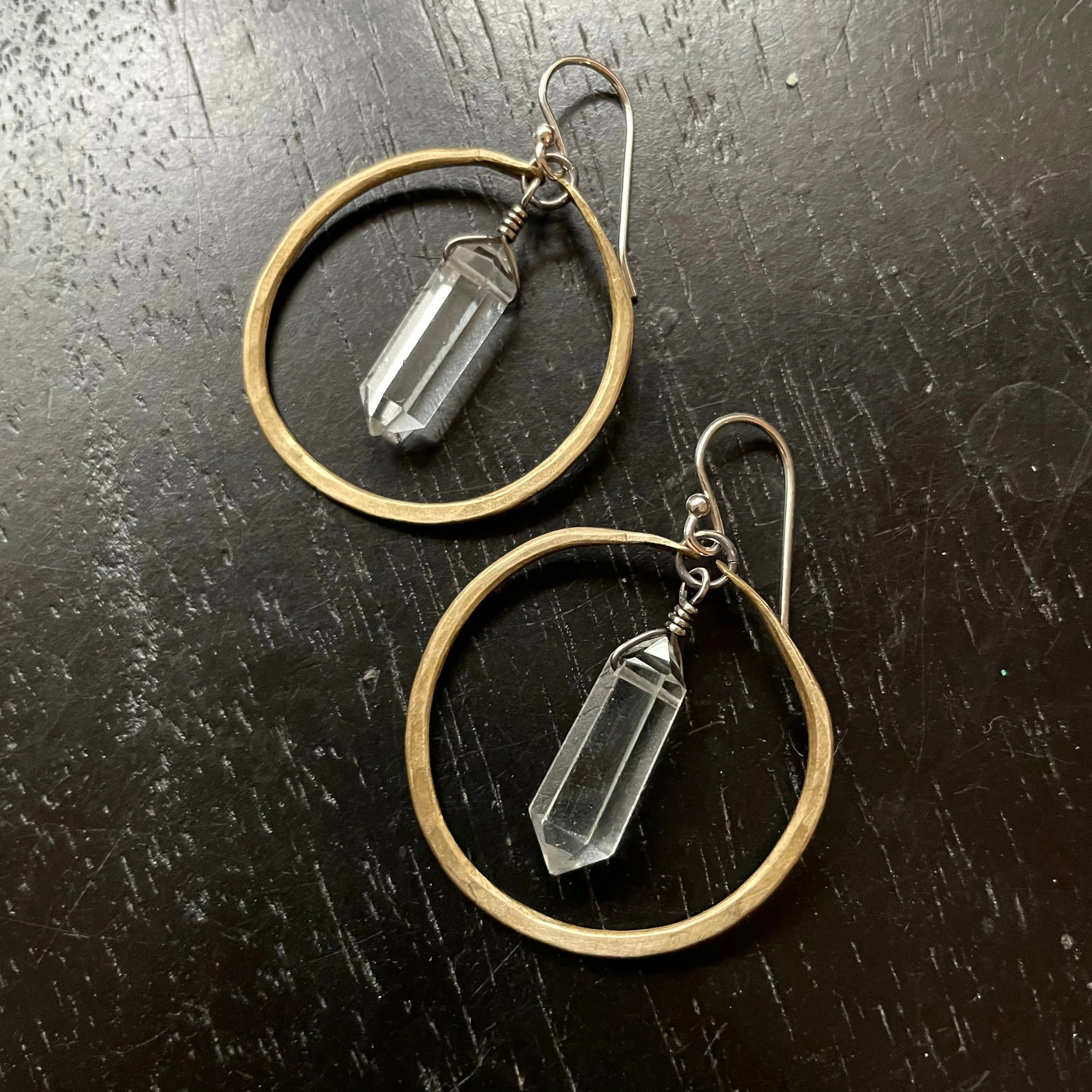 Faceted Quartz Earrings in Small Brass Hoops