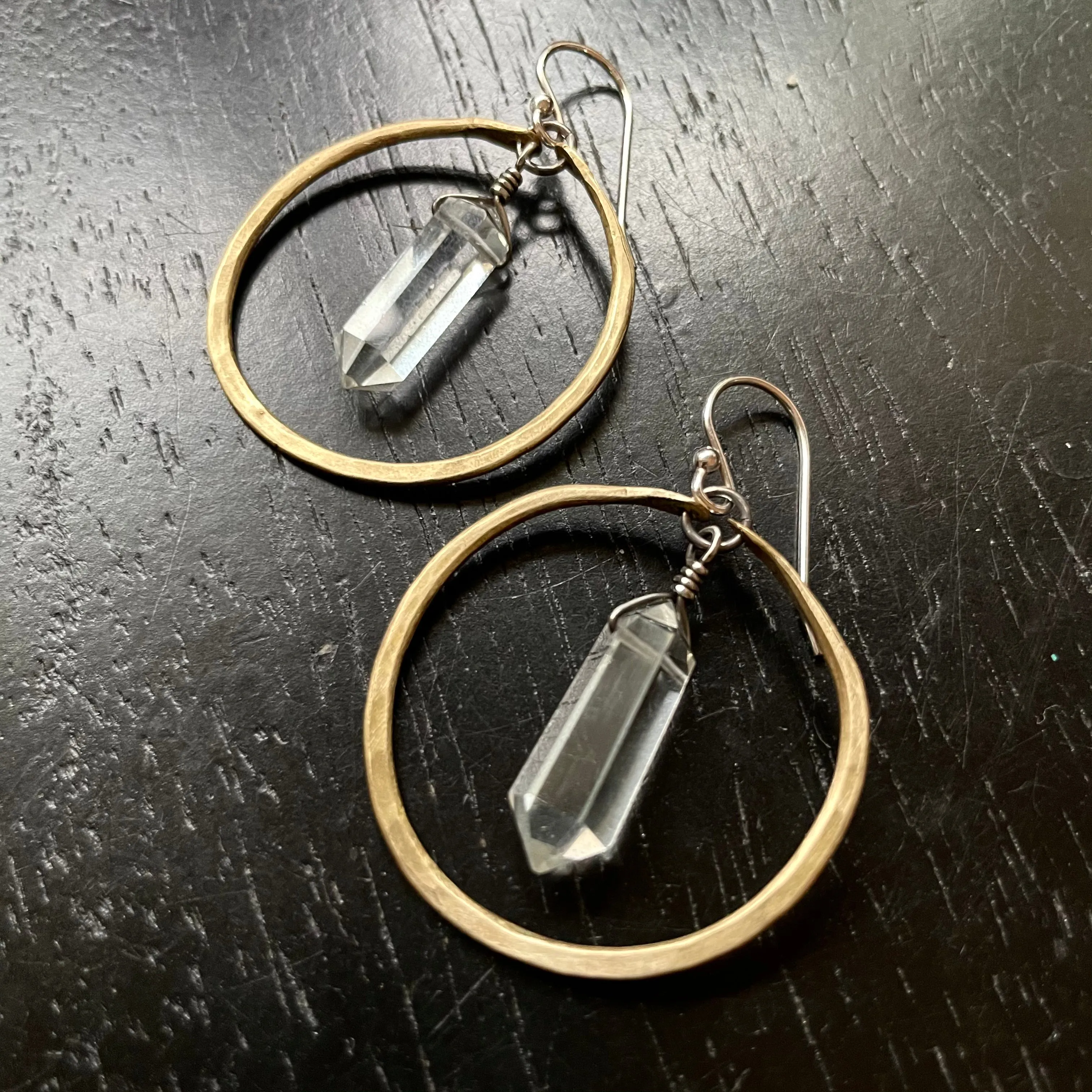 Faceted Quartz Earrings in Small Brass Hoops