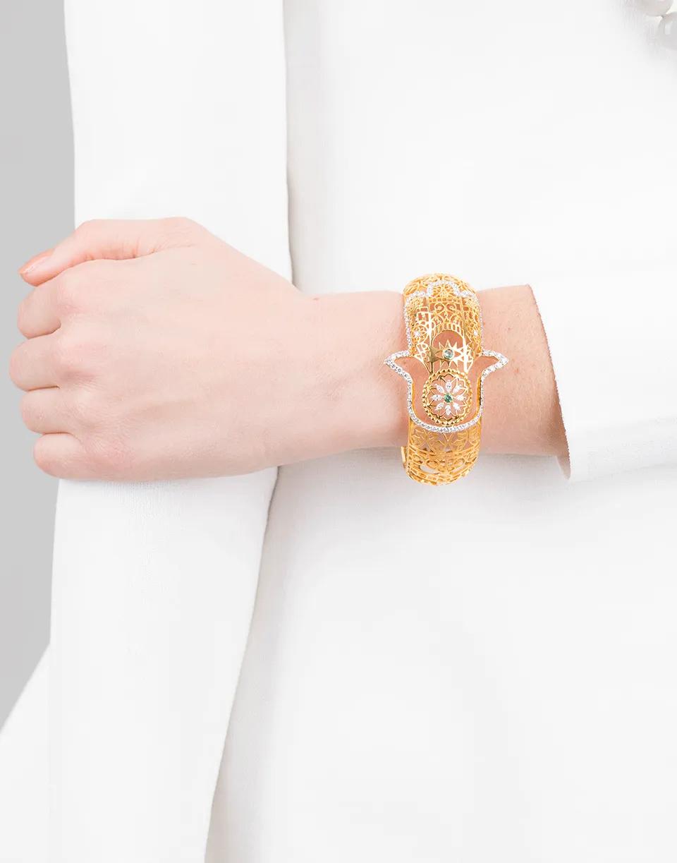 Filigree Hamsa Hinged Cuff Set