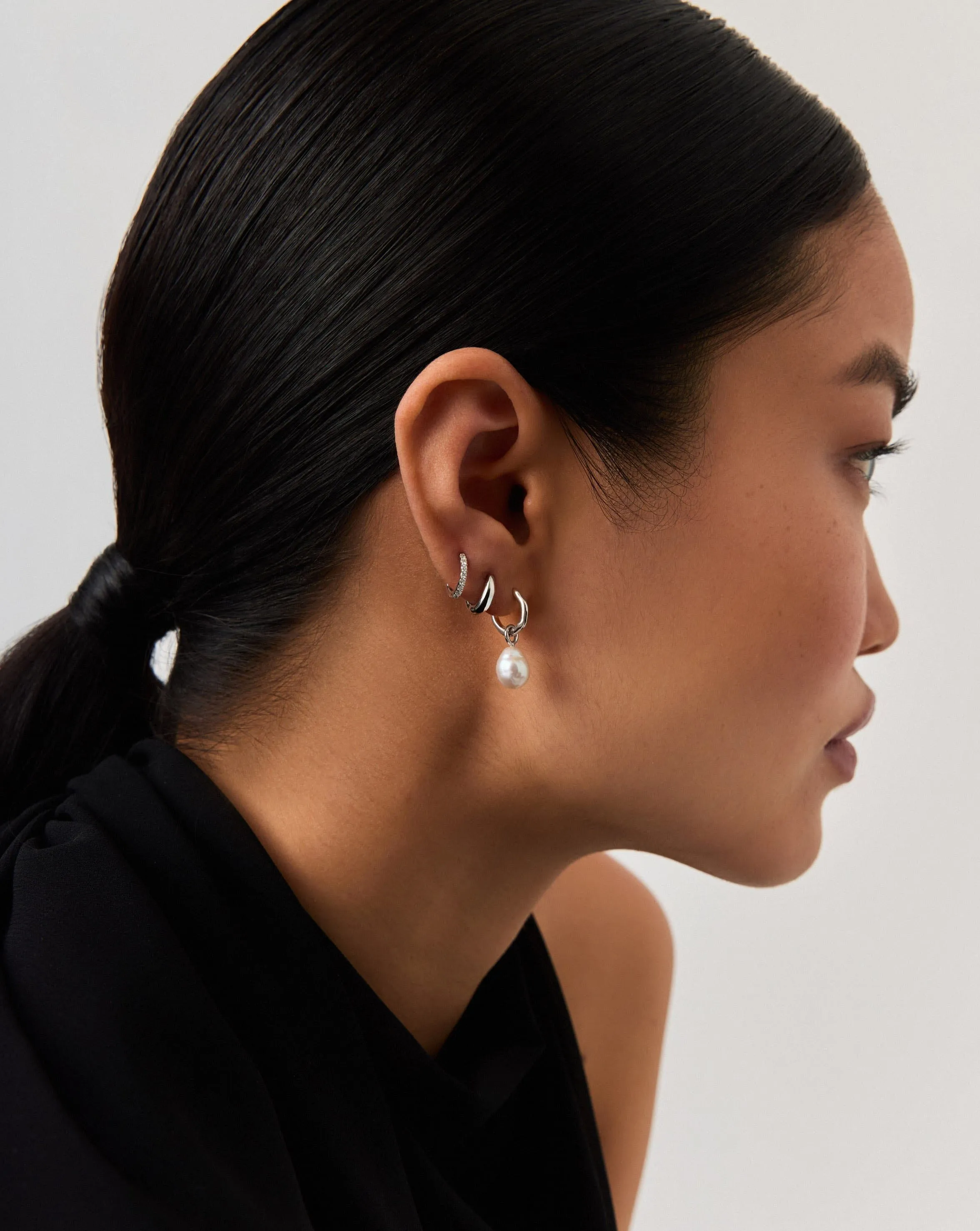 Fine Baroque Pearl Organic Hoop Earrings | 14ct Solid White Gold/Pearl