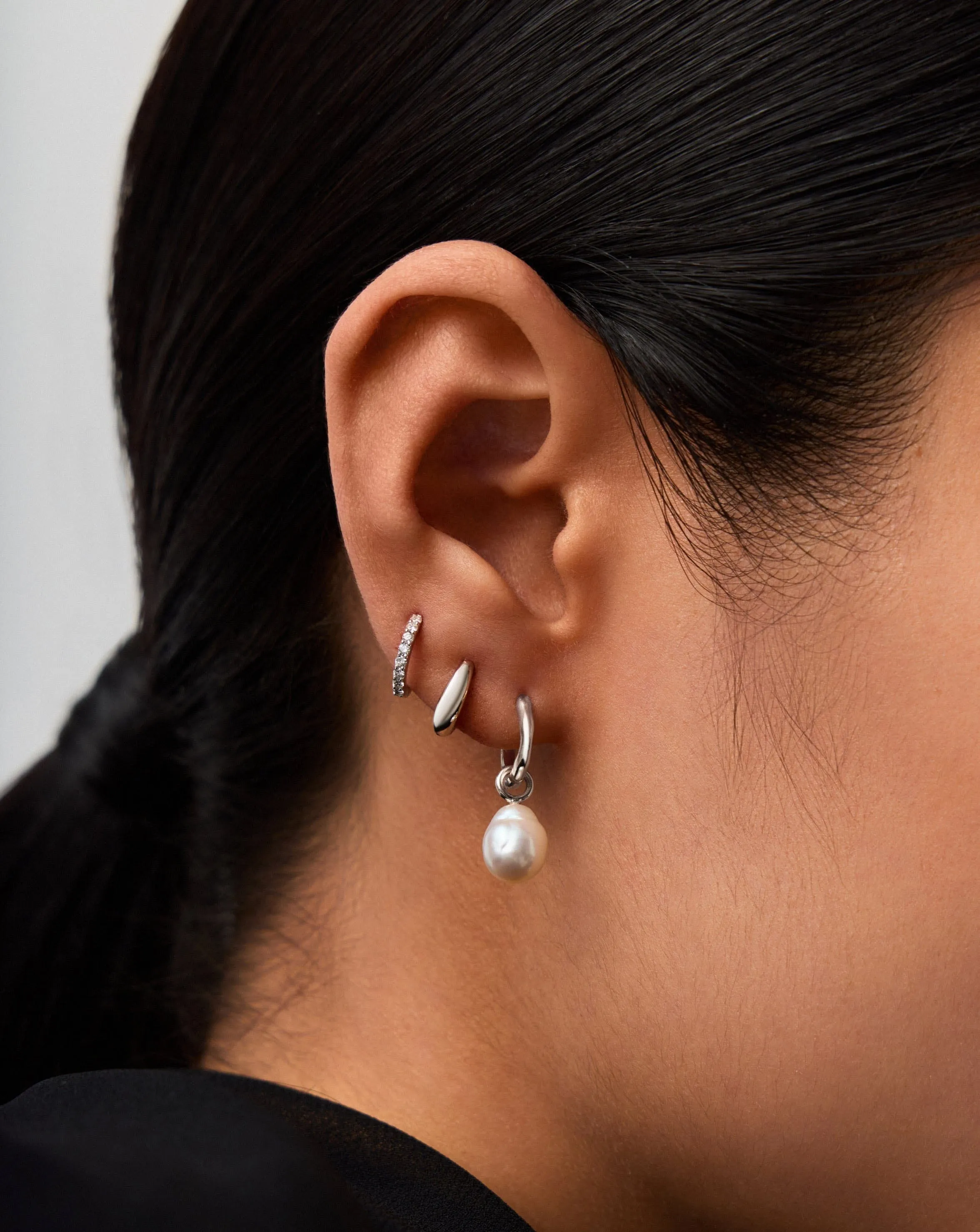 Fine Baroque Pearl Organic Hoop Earrings | 14ct Solid White Gold/Pearl