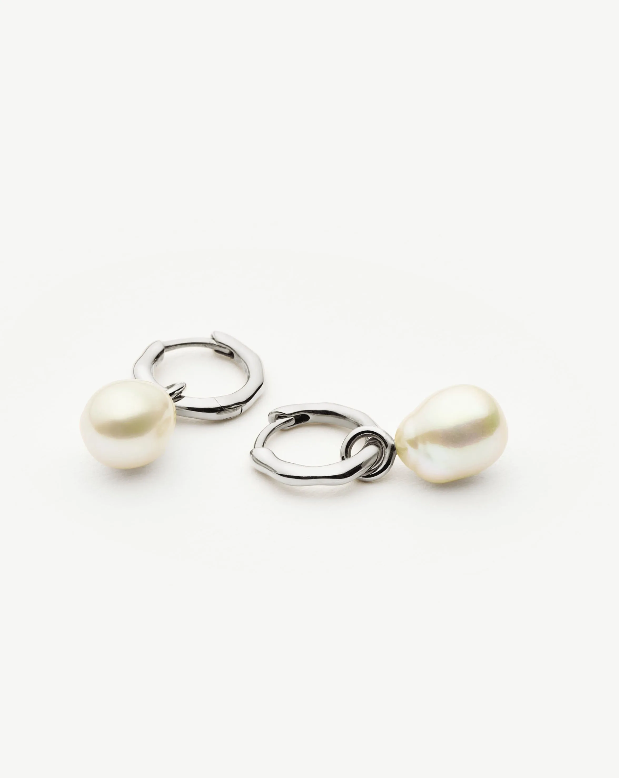 Fine Baroque Pearl Organic Hoop Earrings | 14ct Solid White Gold/Pearl