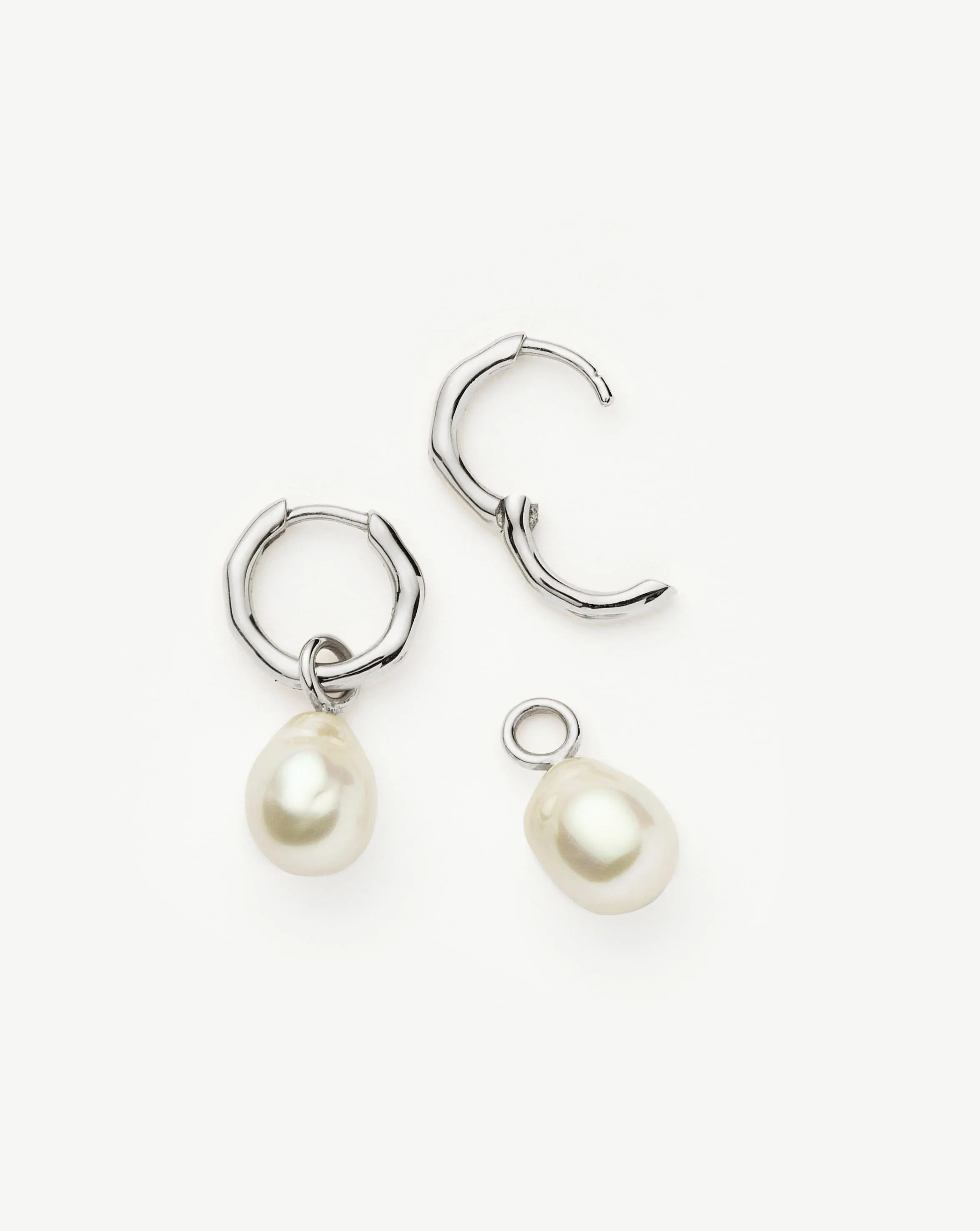 Fine Baroque Pearl Organic Hoop Earrings | 14ct Solid White Gold/Pearl