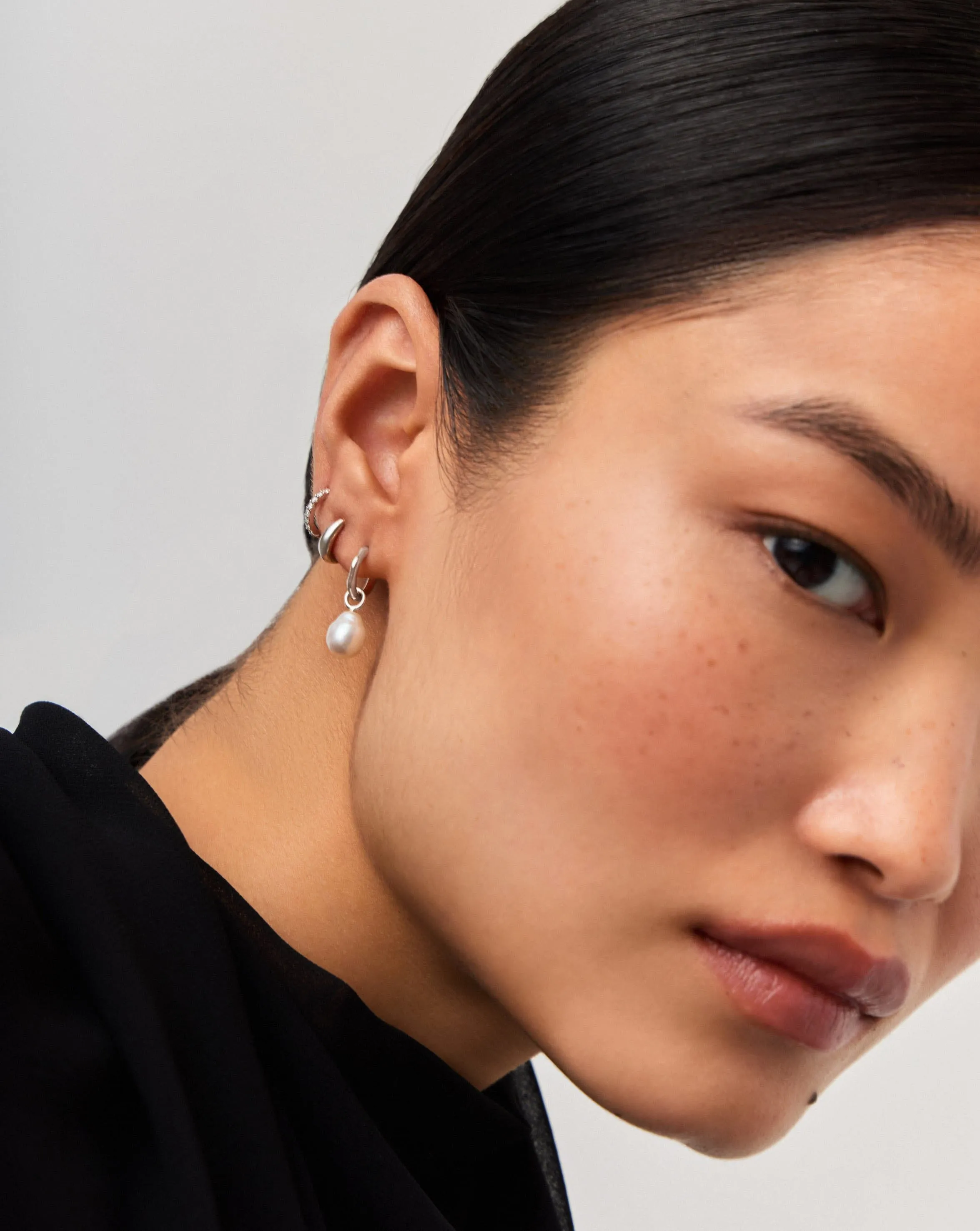 Fine Baroque Pearl Organic Hoop Earrings | 14ct Solid White Gold/Pearl