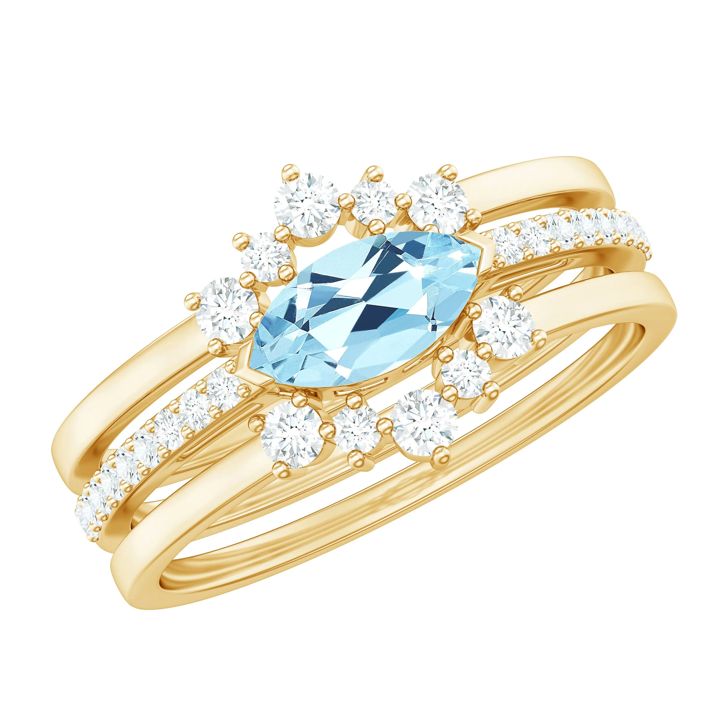 Genuine Aquamarine and Diamond Ring Set