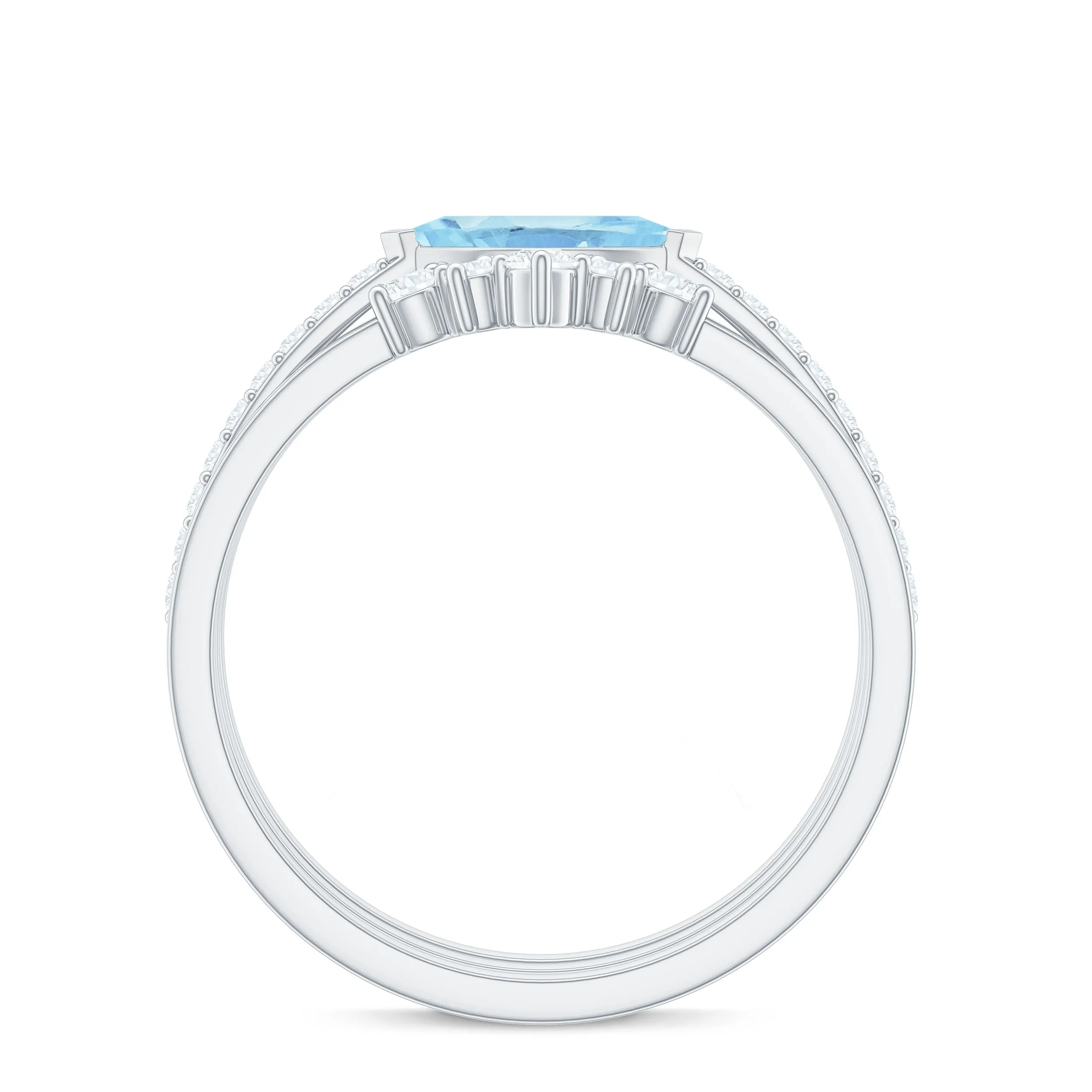 Genuine Aquamarine and Diamond Ring Set