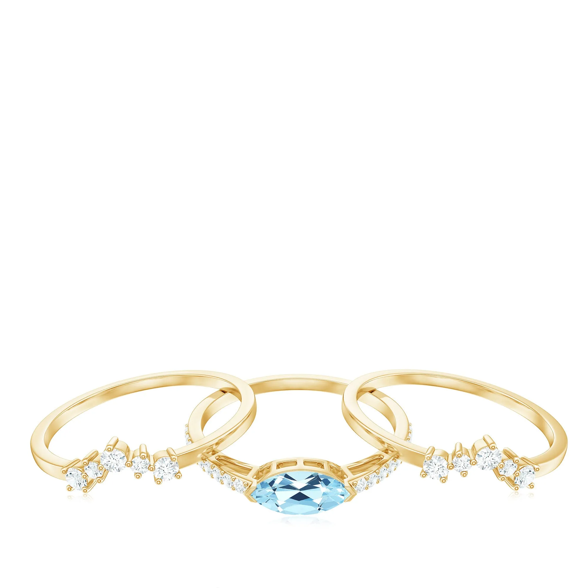 Genuine Aquamarine and Diamond Ring Set