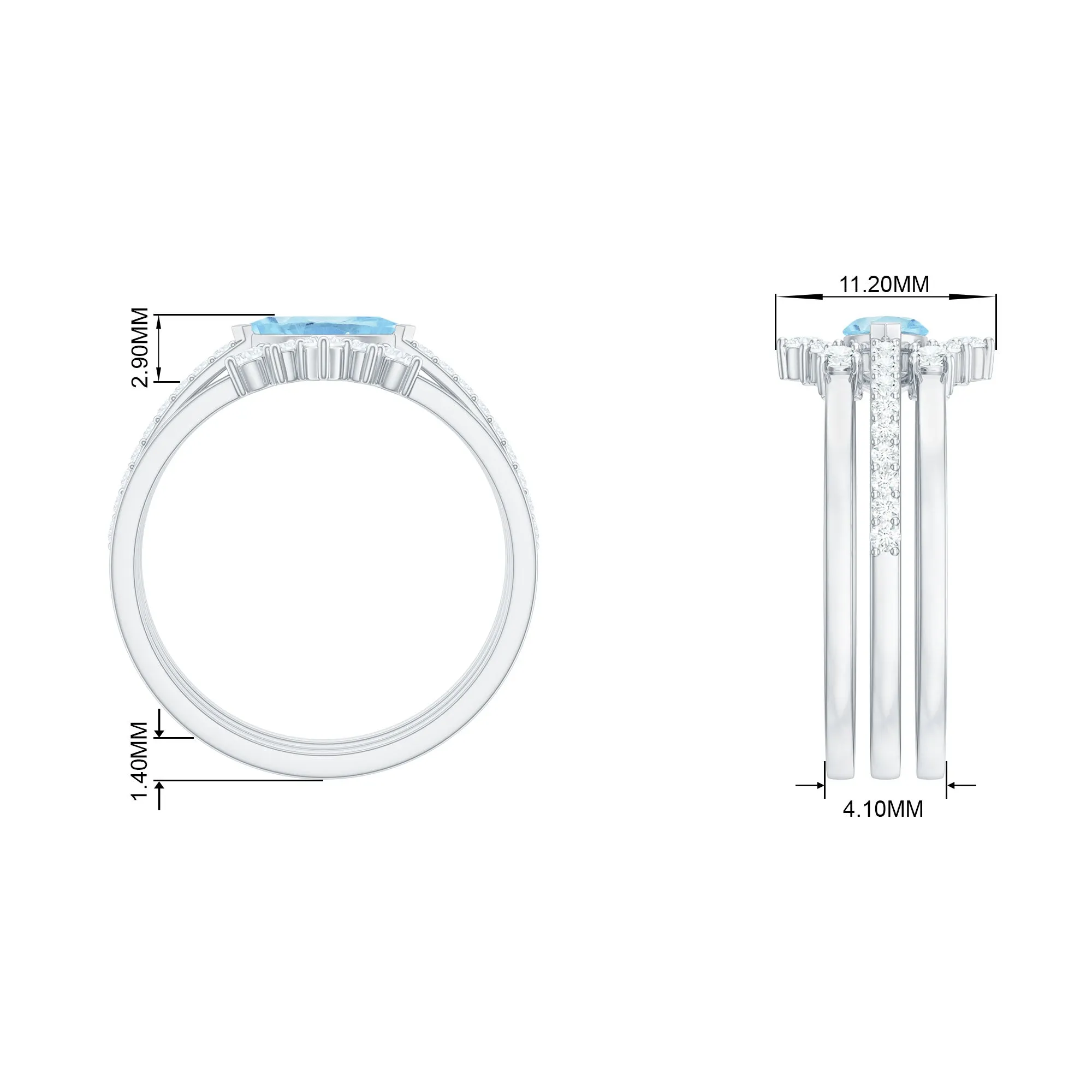 Genuine Aquamarine and Diamond Ring Set