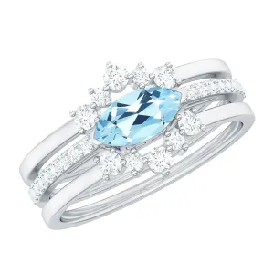 Genuine Aquamarine and Diamond Ring Set