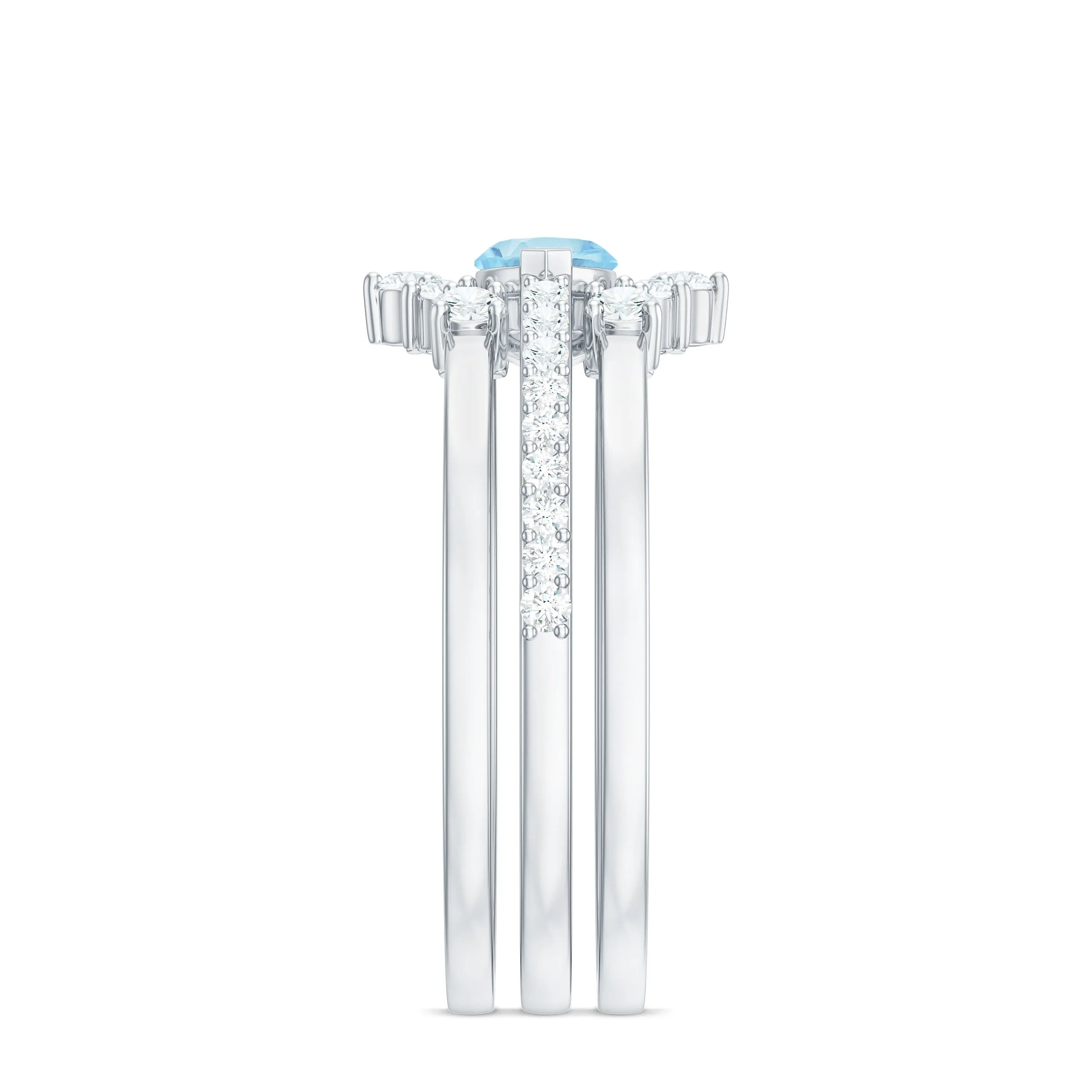 Genuine Aquamarine and Diamond Ring Set