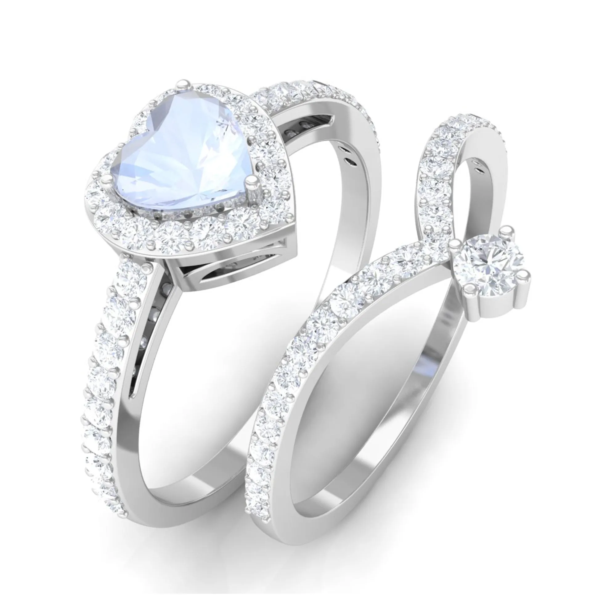 Genuine Moonstone Ring Set with Diamond