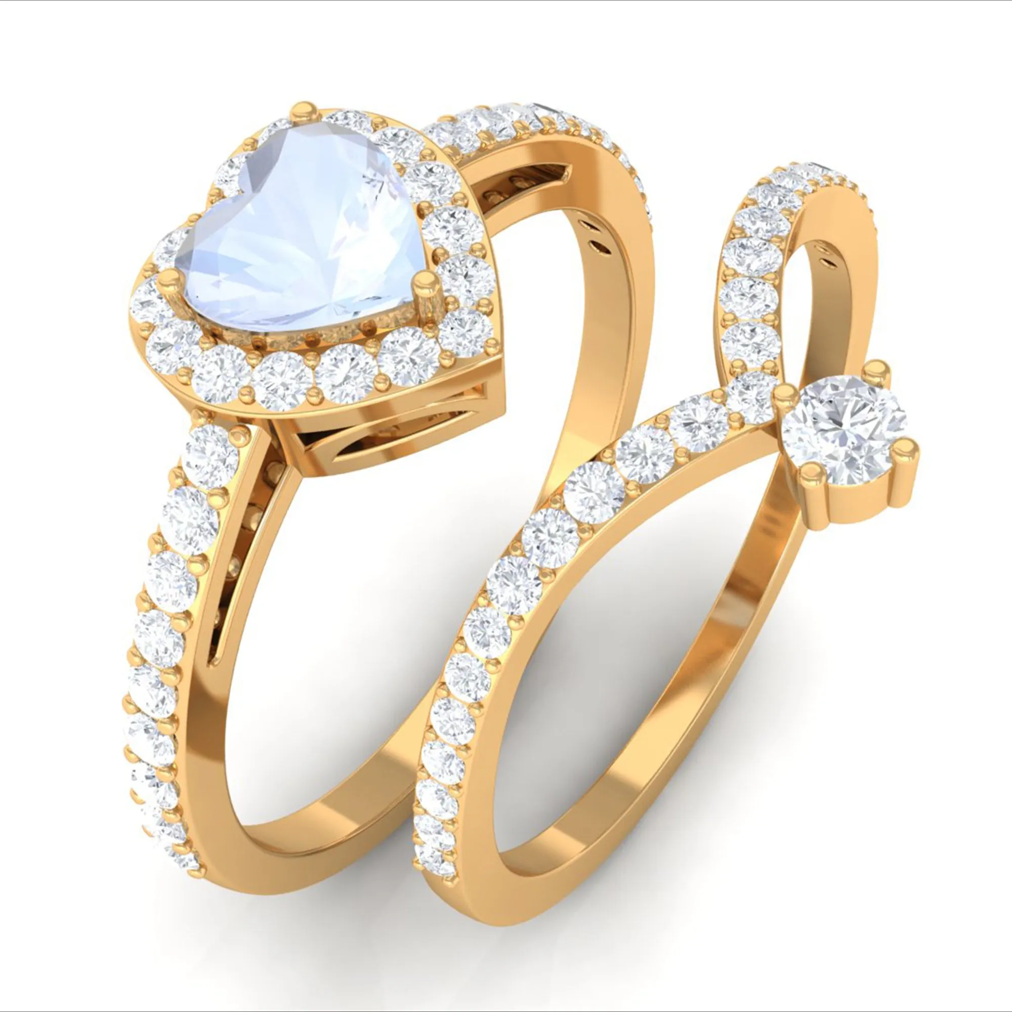 Genuine Moonstone Ring Set with Diamond