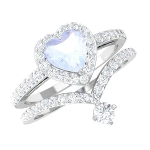 Genuine Moonstone Ring Set with Diamond