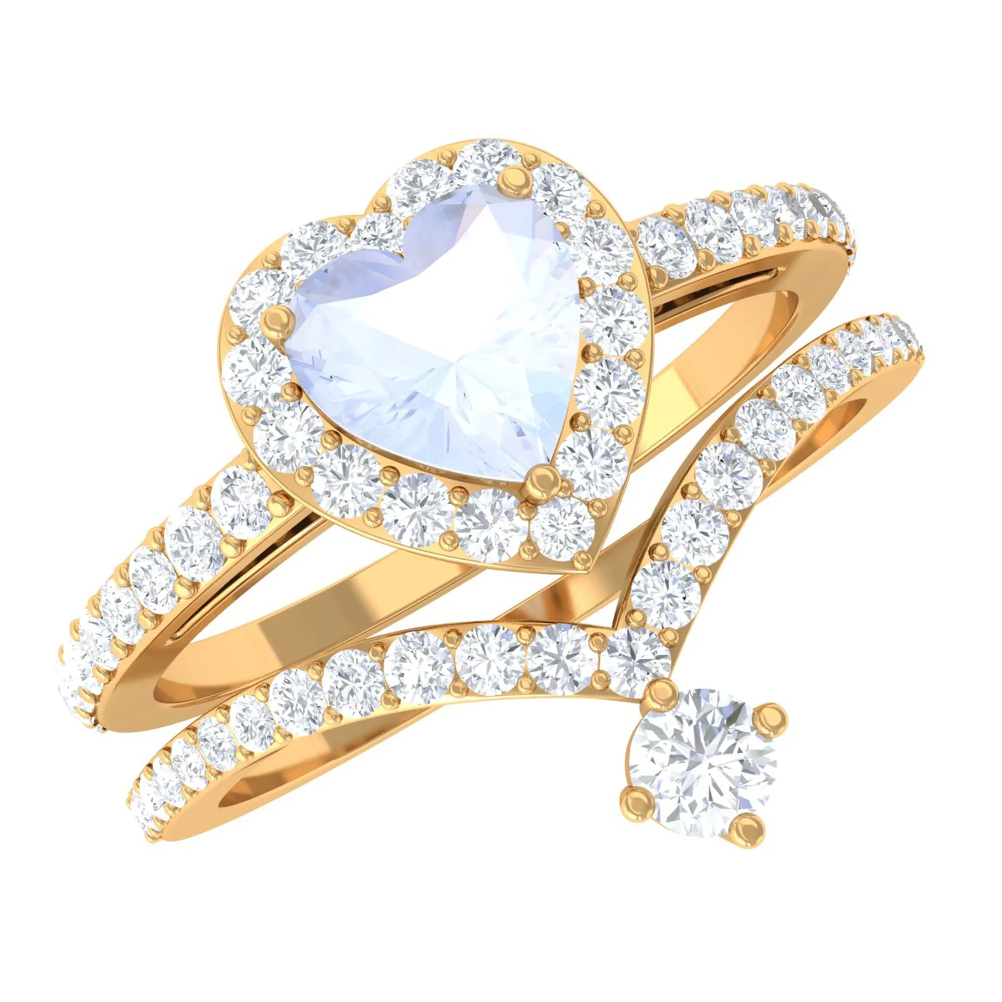 Genuine Moonstone Ring Set with Diamond