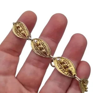 Gilded silver filigree bracelet, oval link bracelet.