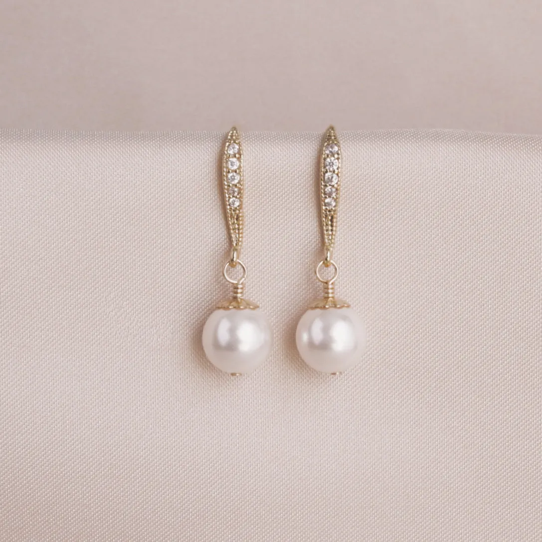 Gold & White Pearl Earrings